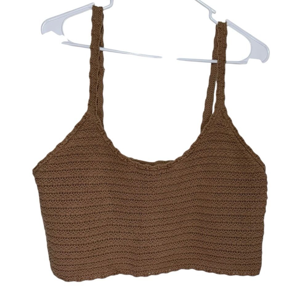 Aerie Warm Pink Crochet Cropped Tank Top